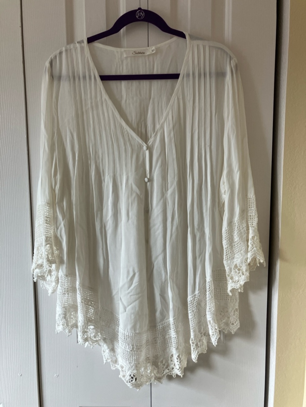 Solitaire Cream Crochet-Trim Flowing V-Neck Tunic